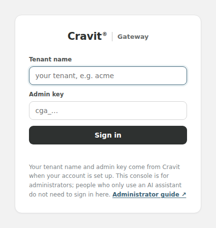 Admin console sign-in screen