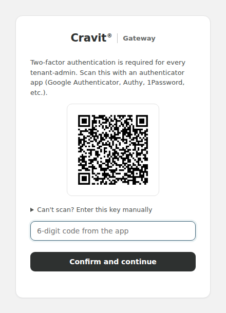 Two-factor authentication setup screen