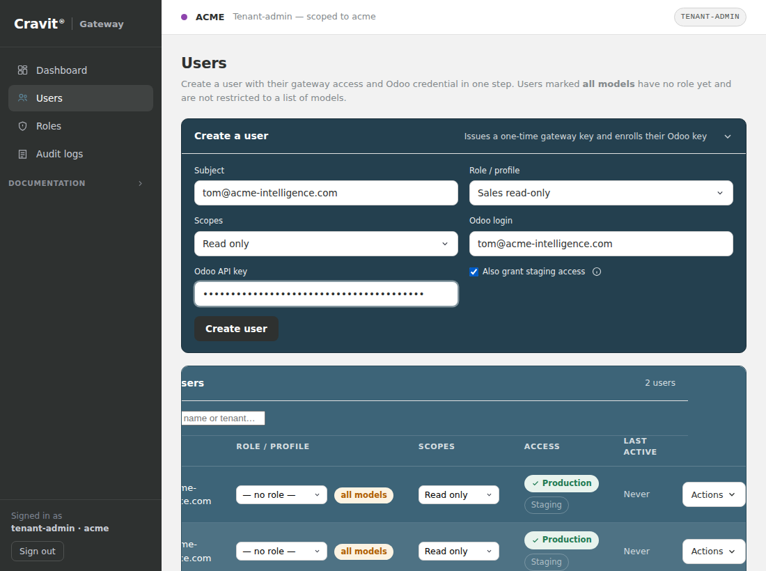 Create a user form filled in